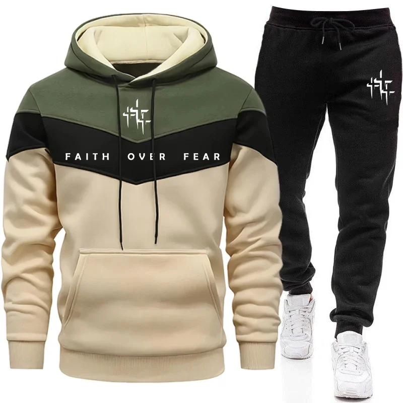 Men'S Fashion Outfits - Faith Over Fear Men's Tracksuit Hooded