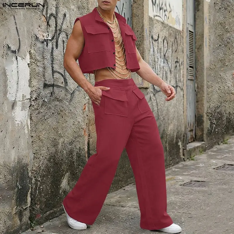Men'S Fashion Outfits - INCERUN Men Sets Solid Sleeveless Crop