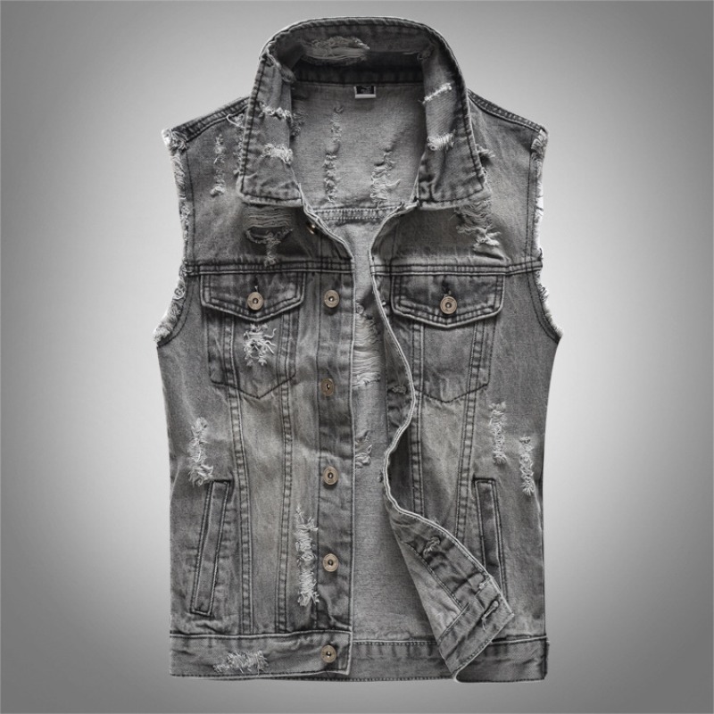 Men'S Fashion Vest With Jeans - New Fashion Men Retro Grey Denim