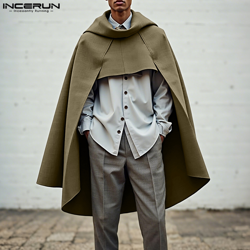 Mens Fashion Poncho - INCERUN Men Cloak Cape Solid Color