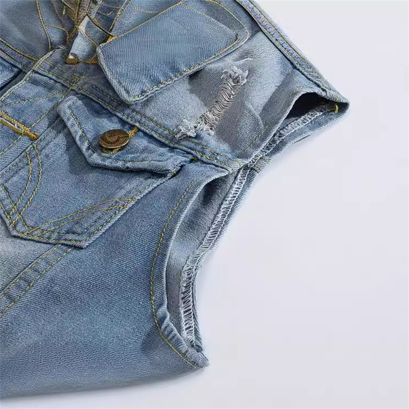Ripped Denim Waistcoat Men Kor - đánh giá và giá Men'S Fashion Vest With Jeans