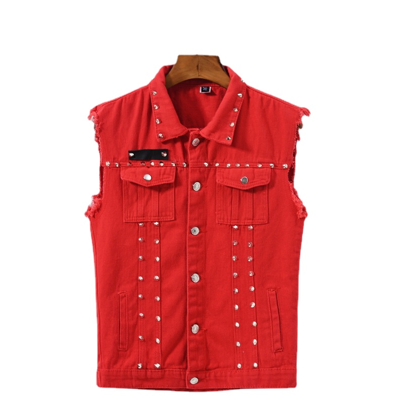 Men Rivet Punk Style Denim Ves - đánh giá và giá Men'S Fashion Vest With Jeans