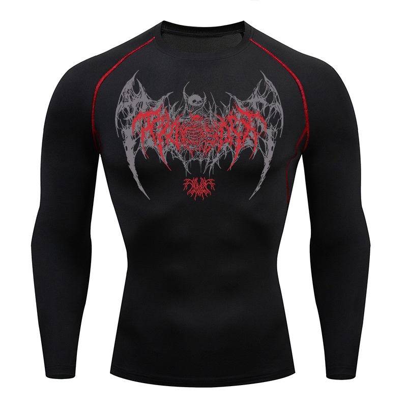 Skull Wings Print Long Sleeve  - đánh giá và giá Compression Shirt Workout