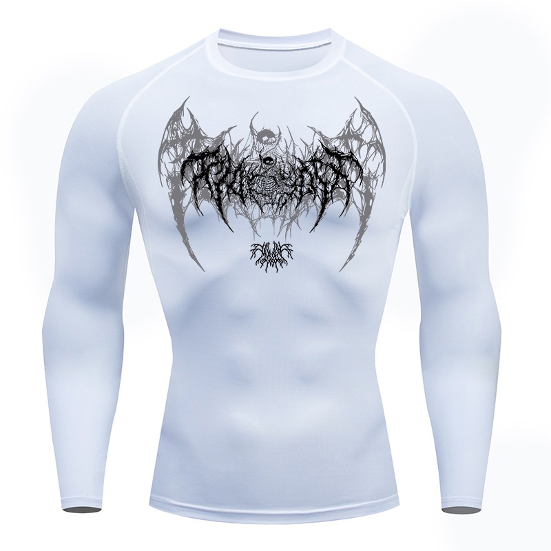 Skull Wings Print Long Sleeve  - đánh giá và giá Compression Shirt Workout