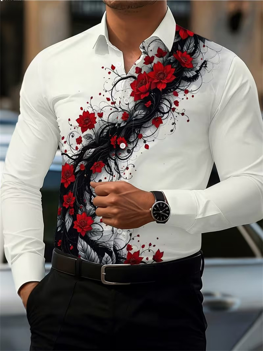 Men's Red Rose Print Long-Slee - đánh giá và giá Men'S Fashion Outfits