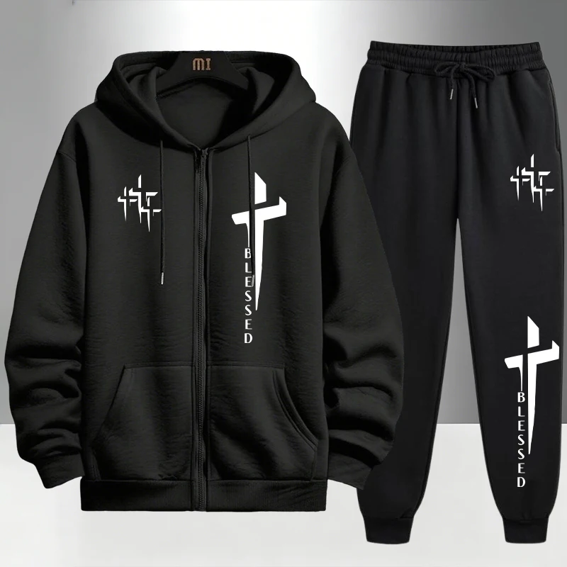 Cross Blessed Print Tracksuit  - đánh giá và giá Mens Fashion Urban